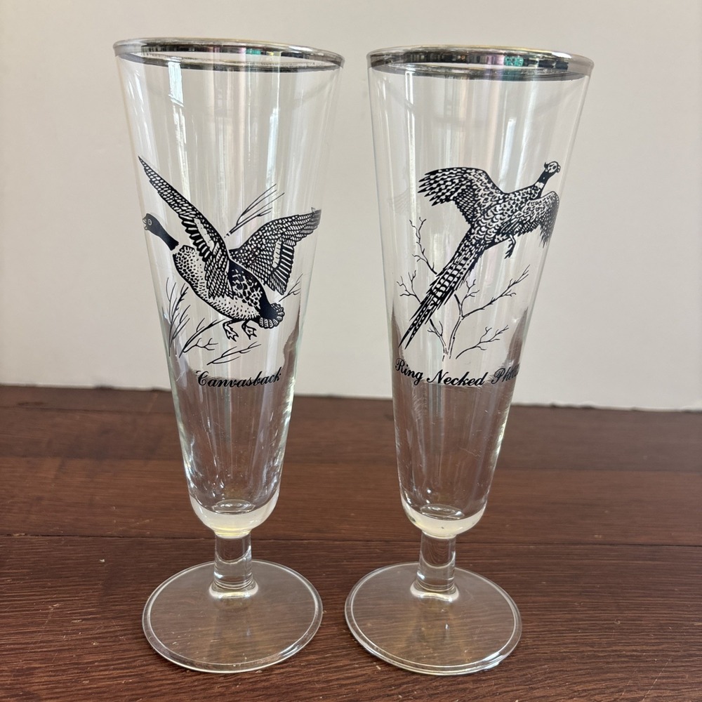 2 VTG Federal Sportsman's Beverage Set‎ Hunting Game Birds Pilsner Glasses 8.25"